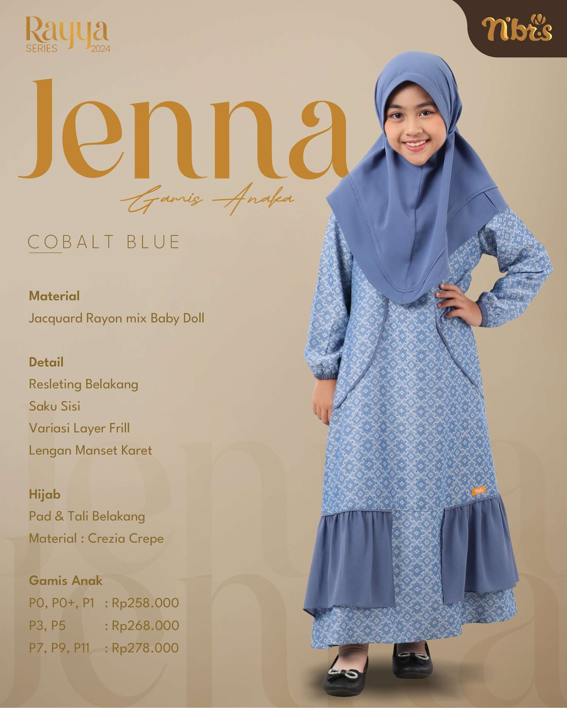 NIBRAS Gamis Anak Jenna Cobalt Blue