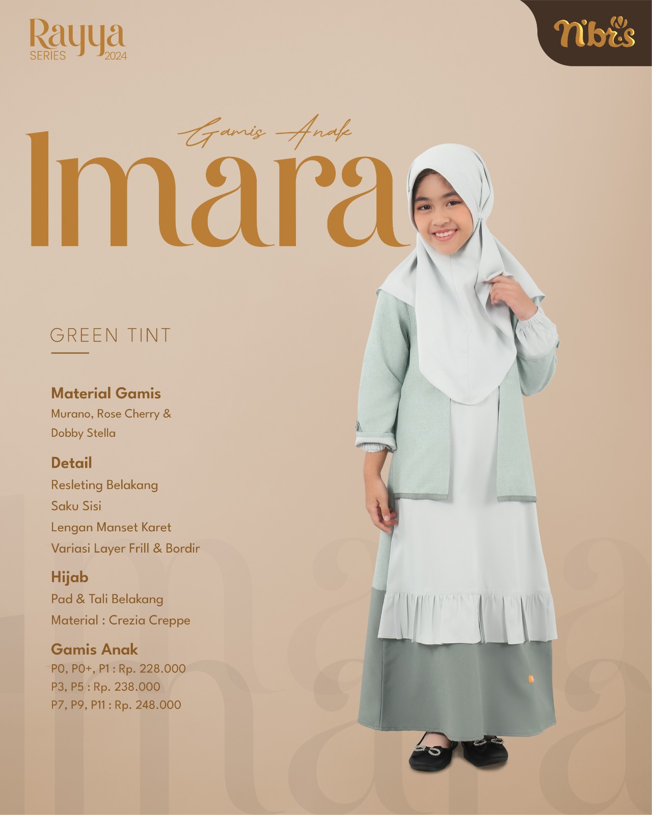NIBRAS Gamis Anak Imara Green Tint