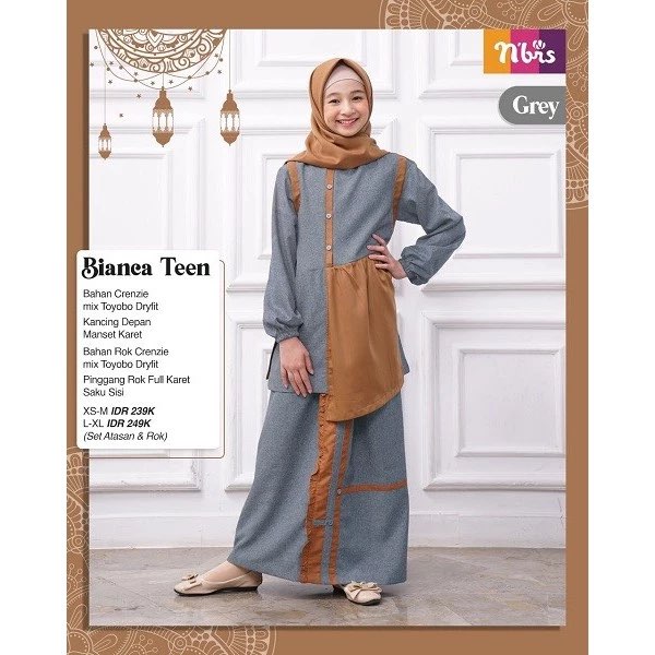 NIBRAS Gamis Remaja Teen BIANCA - Grey