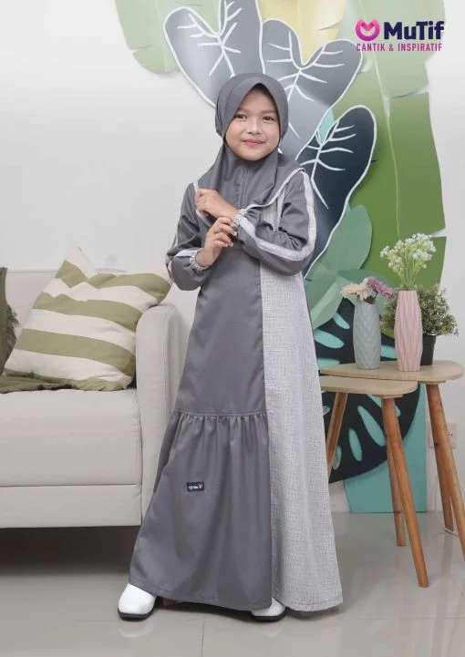 MUTIF Gamis Anak LITTLE TEANA - Pulm Grey - Paloma
