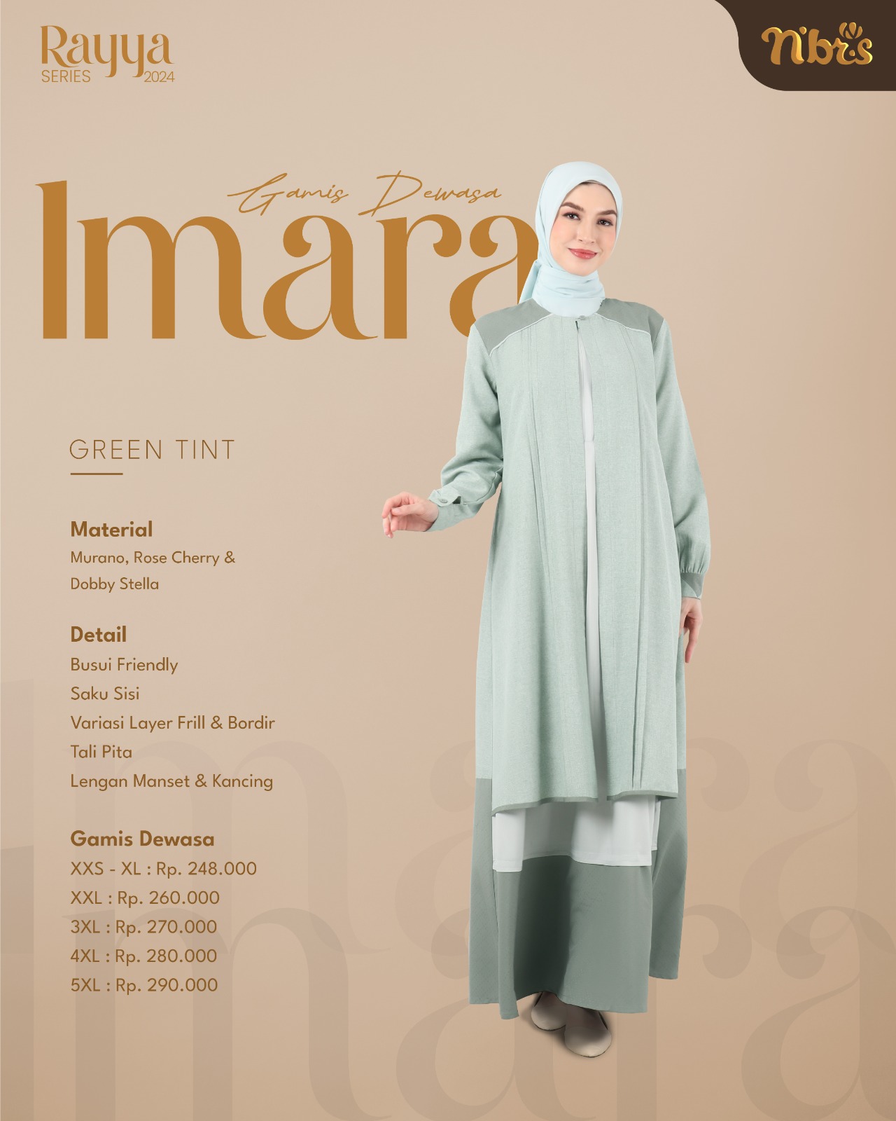 NIBRAS Gamis Dewasa Imara Green Tint