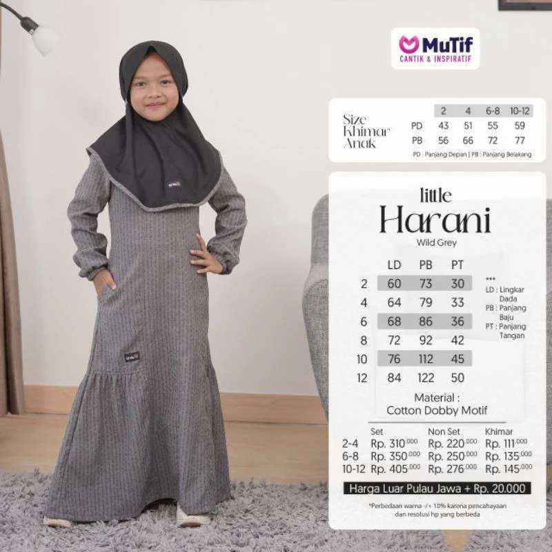 MUTIF Gamis Anak LITTLE HARANI - Wild Grey