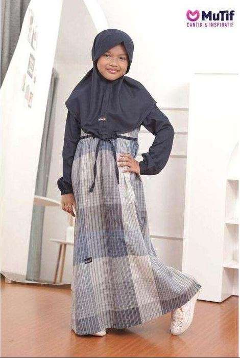 MUTIF Gamis Anak LITTLE DAISY - Plaid Grey - Navy Blazer