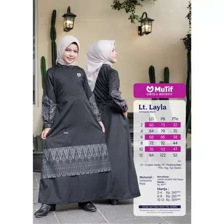 MUTIF Gamis Anak LITTLE LAYLA - Anthracite Black